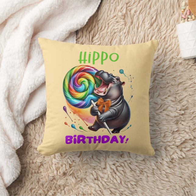 Almofada Hippo Birthday Cheerful, Colorida Nadadora | (Cobertor)