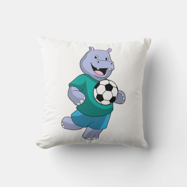 Almofada Hippo como jogador de futebol com futebol (Frente)