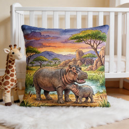 Almofada Hippo Mamãe e Filhote Animais de Safari