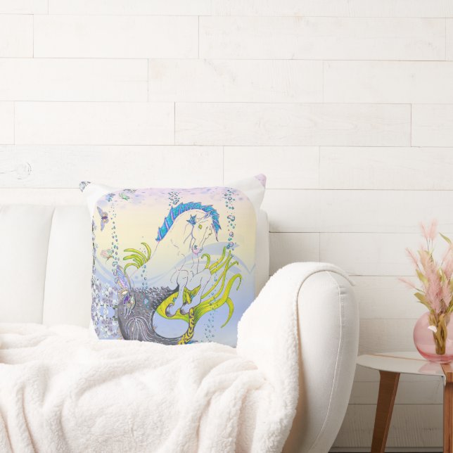 Almofada Hippocampus (crânio) com azul/roxo/bege (Sofá)