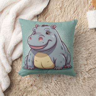 Almofada Hippopotamus Funny Kawaii Impressão Azul