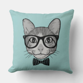 Almofada Hipster do gato com laço das bolinhas