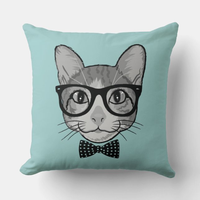 Almofada Hipster do gato com laço das bolinhas (Frente)