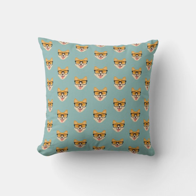 Almofada Hipster Engraçado - Padrão Corgi (Frente)
