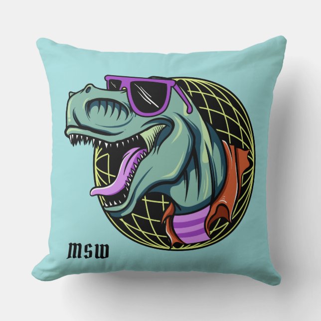 Almofada Hipster T-Rex, monograma personalizado e travessei (Frente)