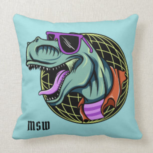 Almofada Hipster T-Rex, monograma personalizado e travessei