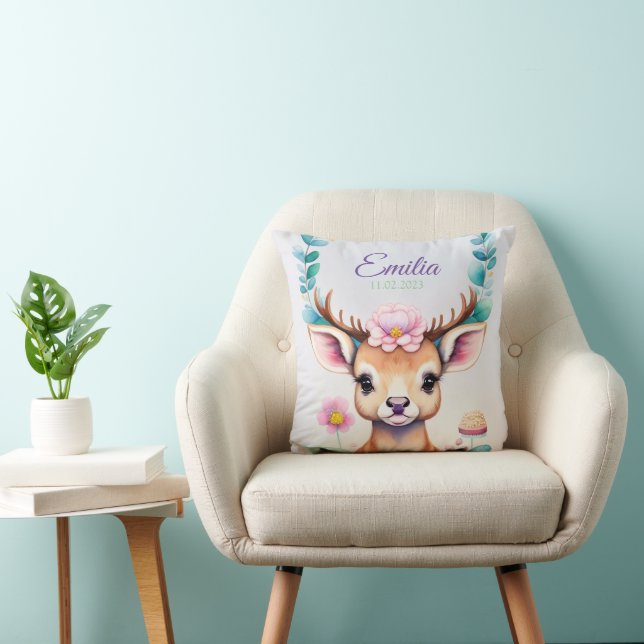 Almofada Hirsch mit Blumen - Wasserfarbe Kindermotiv (Cadeira)