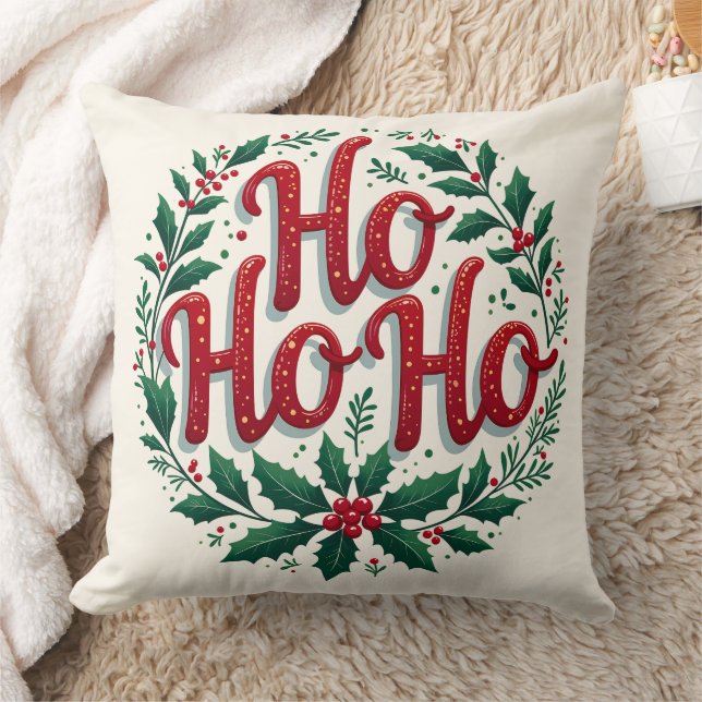 Almofada Ho Ho Ho Christmas Wreath Typography Design (Cobertor)
