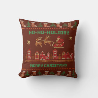 Almofada Ho-Ho-Holiday Tecido de Tricô Papai Noel Trenó Nat
