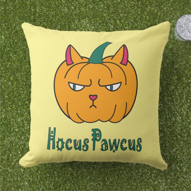 Almofada Hocus pawcus Halloween abóbora gengibre magia (Grama)