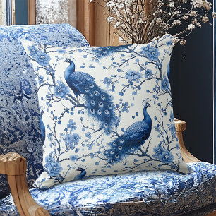 Almofada Holandês Delft Vintage Blue Floral Peacock