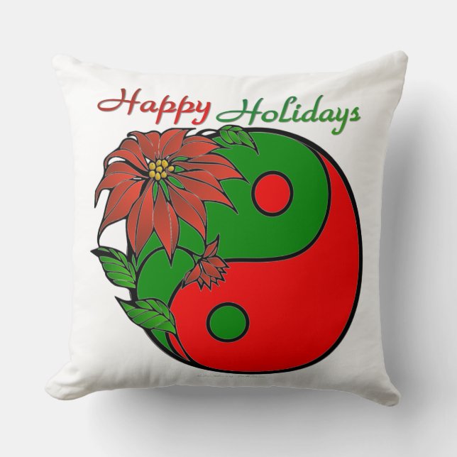 Almofada Holiday Yin Yang Poinsettia Green Red (Frente)