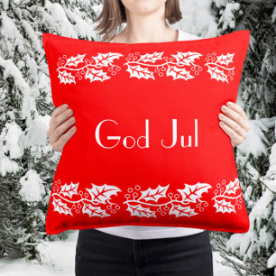 Almofada hollies brancos em vermelho vivo - Deus Jul