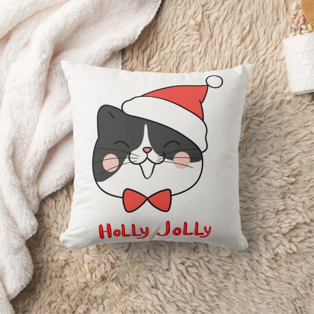 Almofada Holly Jolly Cute Kawaii Papais noeis Cat (Cobertor)