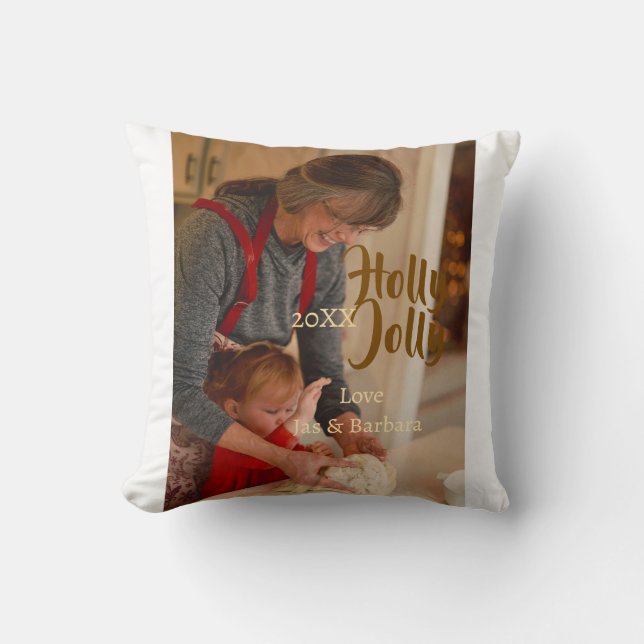 Almofada Holly Jolly family holiday photo beige year naboho (Frente)