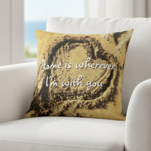 Almofada "Home is Where" Cotação Coração Desenhado em F