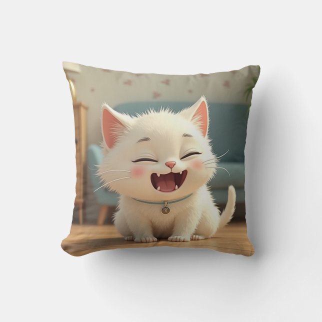 Almofada [Home&Living] Feliz e Branco Cushion de Gatos (Frente)
