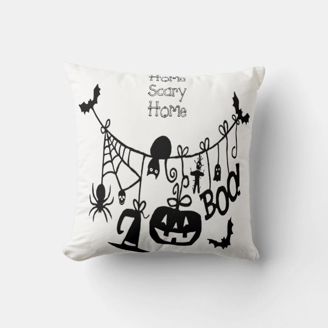 Almofada Home Scary Home Bats Pumpkin, Black Cat, Voodoo (Frente)