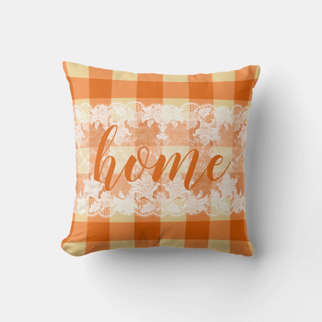 Almofada Home script gingham orange farm padrão (Frente)