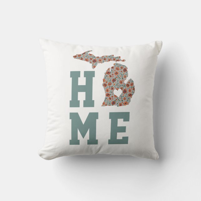 Almofada Home State Of Michigan With Poppies Floral Pattern (Frente)