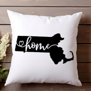 Almofada Home State Outline Heart Massachusetts