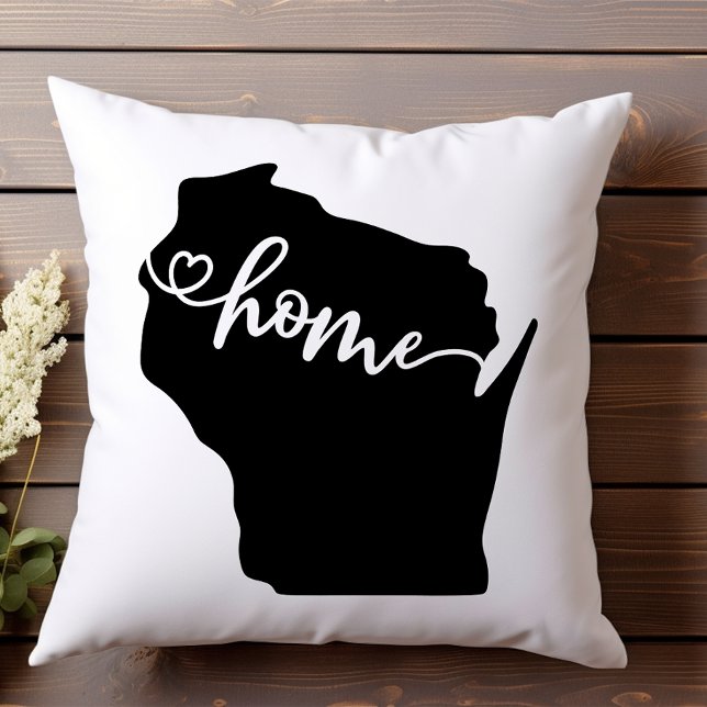 Almofada Home State Outline Heart Wisconsin (Criador carregado)