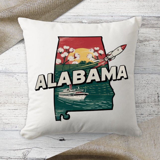 Almofada Home State Retro Color Alabama (Criador carregado)
