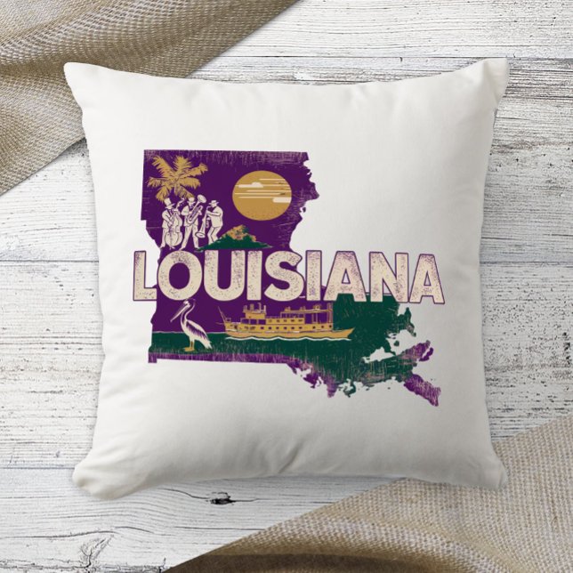 Almofada Home State Retro Color Louisiana (Criador carregado)