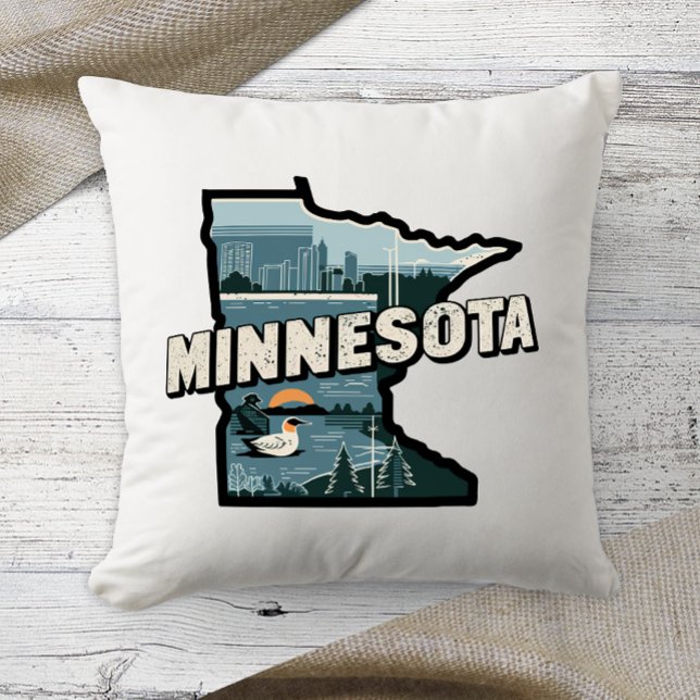 Almofada Home State Retro Color Minnesota (Criador carregado)