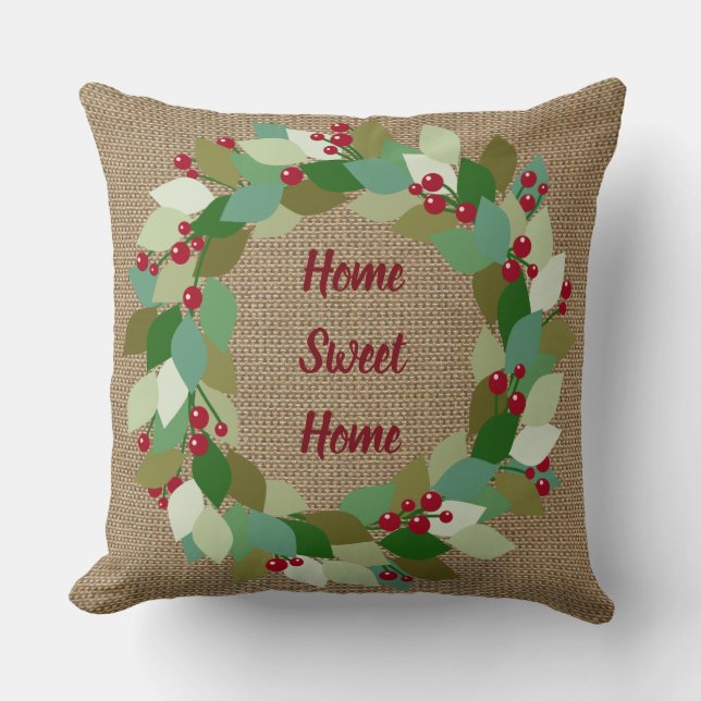 Almofada Home Sweet Home | Burlap Faux Foliday (Frente)