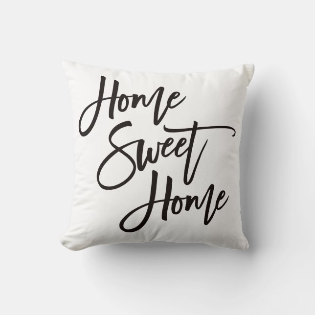 Almofada Home Sweet Home Elegante Black Script White (Frente)
