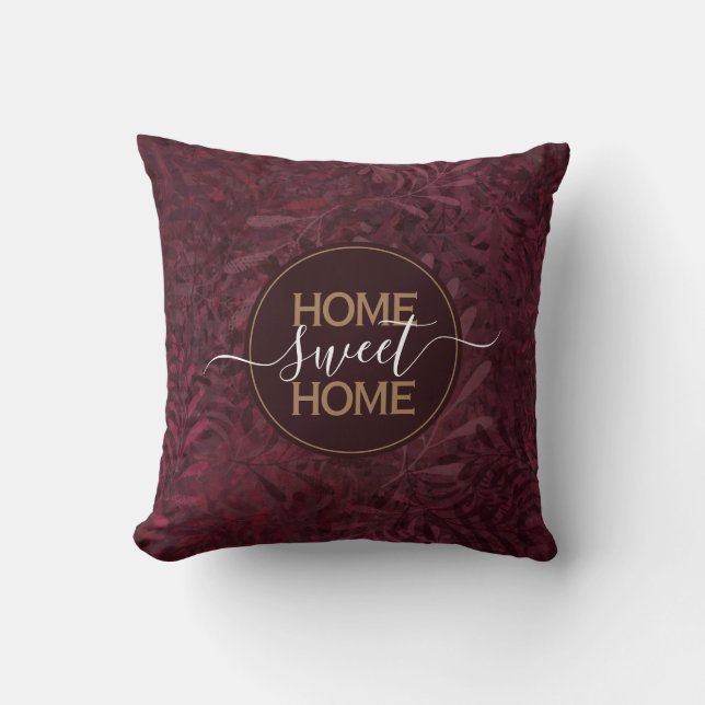 Almofada Home Sweet Home Elegante Maroon Botânico do outono (Frente)