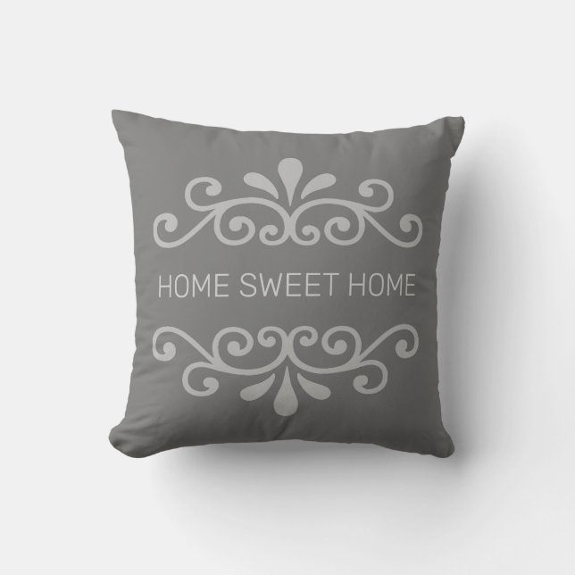 Almofada Home Sweet Home & Floral Vetor na Cinza (Frente)