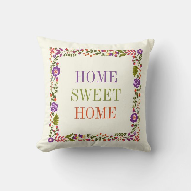 Almofada "HOME SWEET HOME", primavera floral roxo, laranja (Frente)