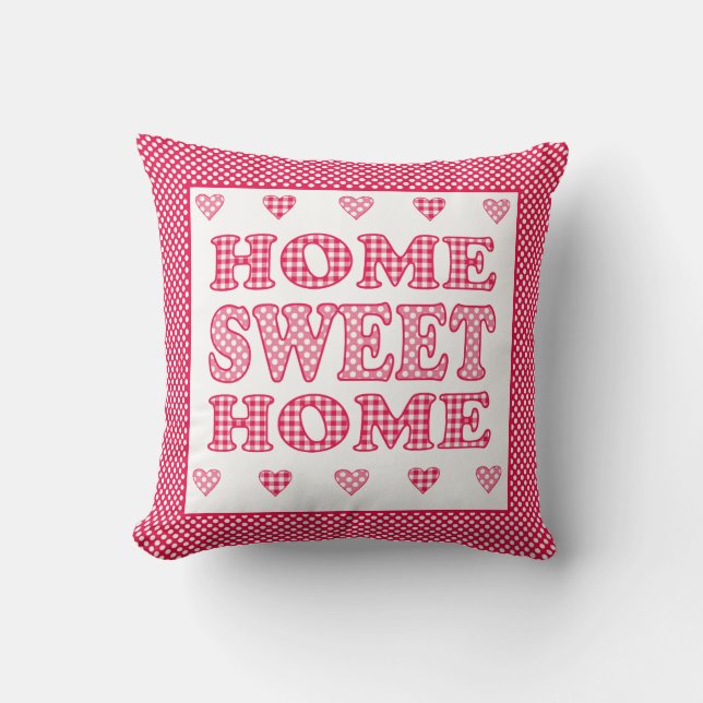 Almofada Home Sweet Home Red, White Polkas e Checks (Frente)
