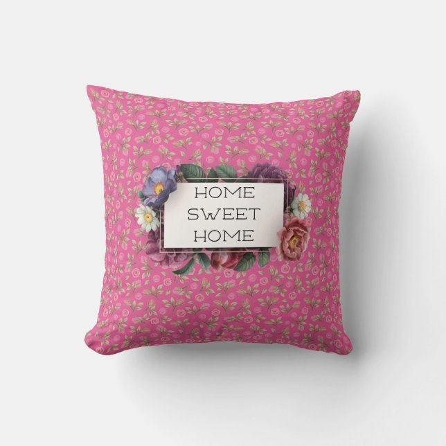 Almofada Home Sweet Home Rosa Roses Reversible Travesseiro  (Frente)