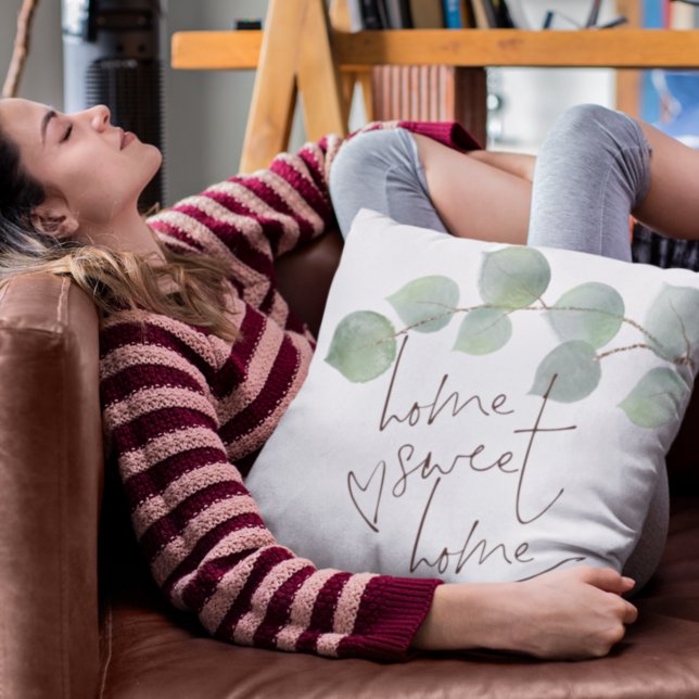 Almofada Home Sweet Home Script Green Eucalyptus (Criador carregado)