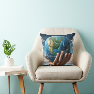 Almofada Homem segurando planeta Terra