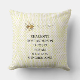 Almofada Honey Bee Baby Birth Stats 