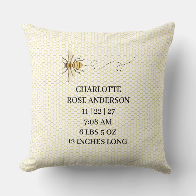 Almofada Honey Bee Baby Birth Stats  (Frente)
