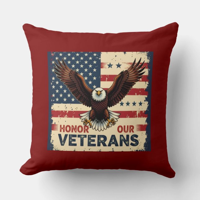 Almofada Honor Our Vetrans 20" x 20" Polyester Throw Pillow (Frente)