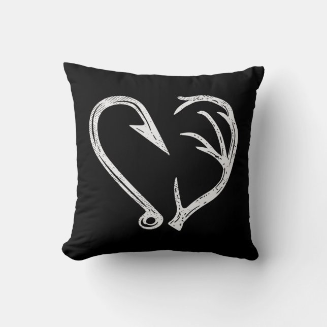 Almofada Hook Antler Heart Love Pescar Peixes Caçadores Vea (Frente)