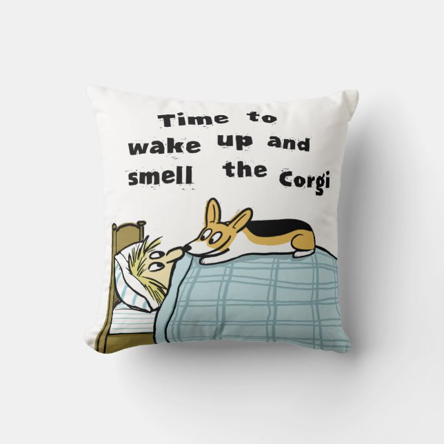 Almofada Hora de Acordar e Cheirar o Corgi (Frente)