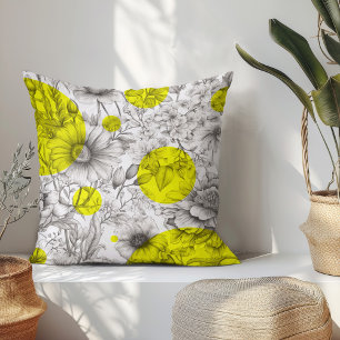 Almofada Horário florido de Verão Amarelo-Retrófonos
