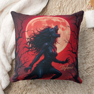 Almofada Horror Halloween Werewolf Lady Full Moon