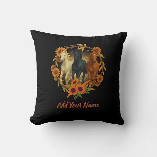 Almofada Horses and Sunflowers Throw Pillow (Frente)