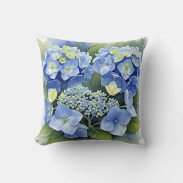 Almofada Hortênsia Azul Vibrante Aquarela Decorativa