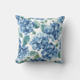 Almofada Hortênsia Blues | Padrão de Flor de Aquarela em Fl