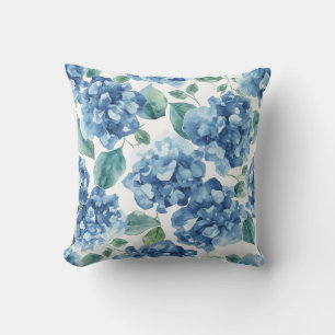 Almofada Hortênsia Blues Padrão de Flor de Aquarela em Fl