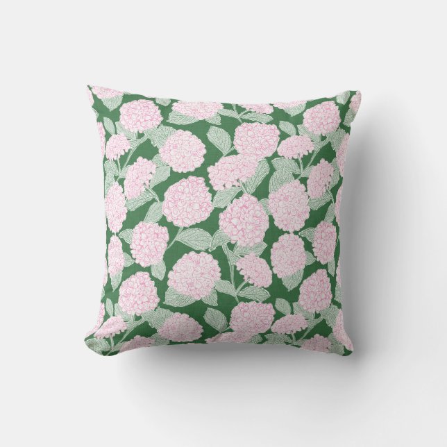 Almofada Hortênsia Floral Rosa e Verde (Frente)